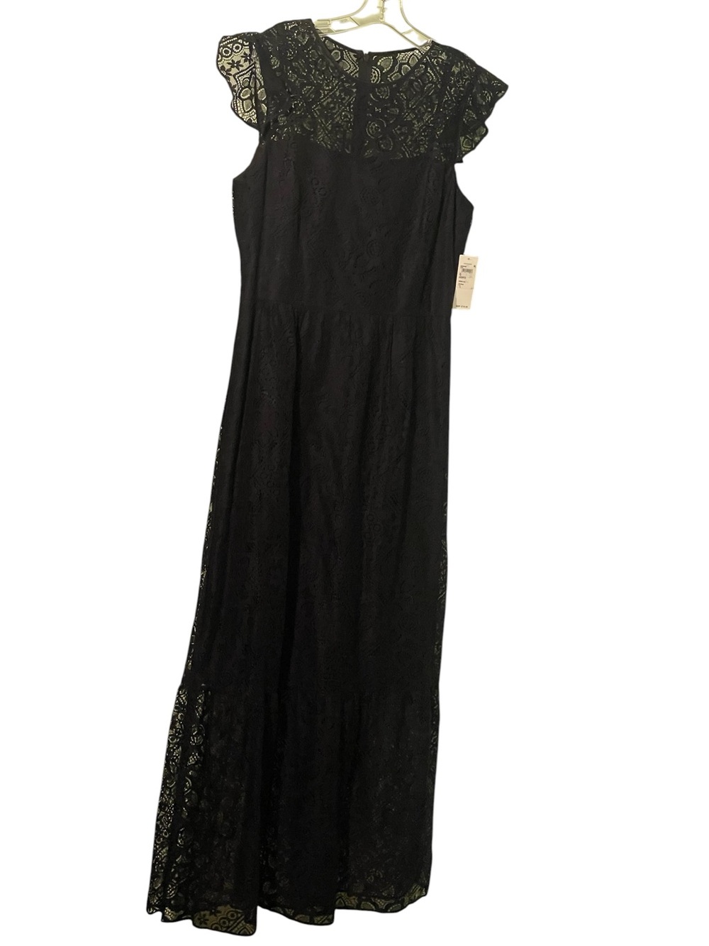 NWT-Lauren Ralph Lauren black lace maxi with flutter sleeves. Size 12. - Picture 2 of 10
